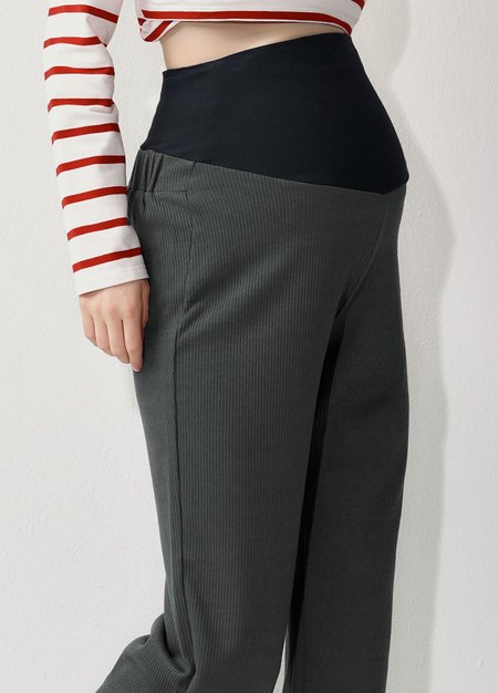 針織直筒孕婦寬褲-暗灰3