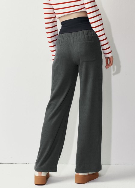 針織直筒孕婦寬褲-暗灰4