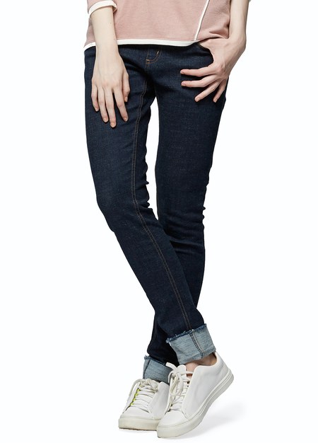 毛邊反摺窄管牛仔孕婦褲