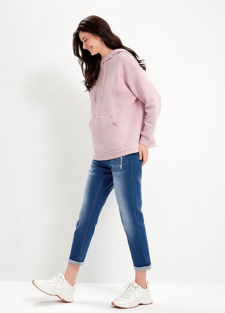 Boyfriend刷破牛仔孕婦褲-深藍1