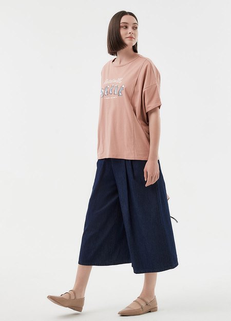 涼爽牛仔孕婦寬褲-深藍1