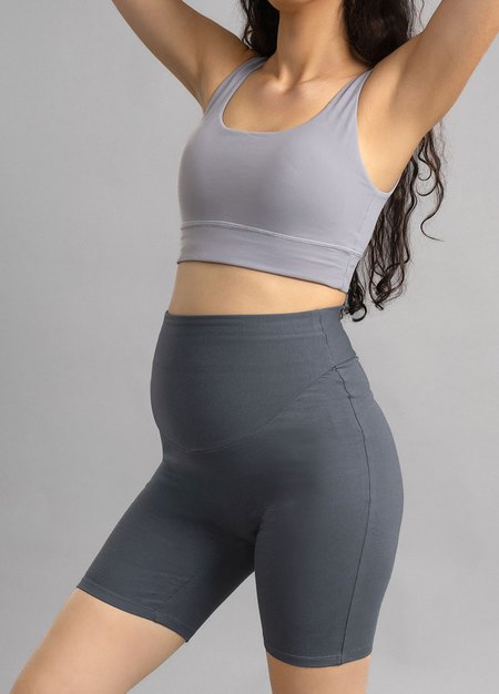 超彈舒適五分瑜珈孕婦褲-灰藍1