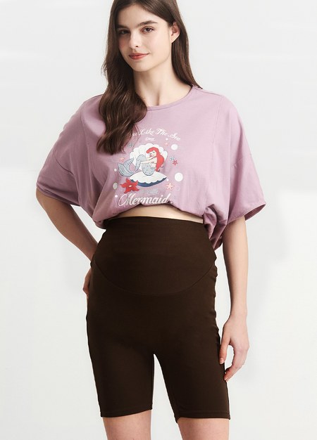 超彈舒適五分瑜珈孕婦褲-深棕1