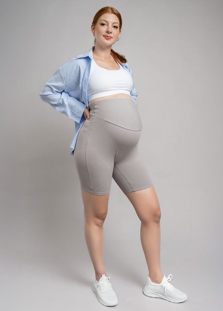 超彈舒適五分瑜珈孕婦褲-淺灰2