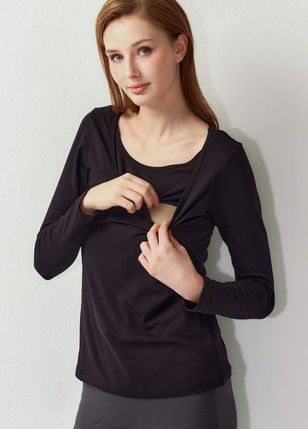 圓領保暖孕哺蓄熱衣-黑色2