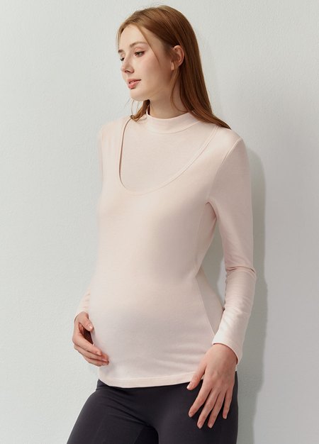 高領保暖孕哺蓄熱衣-淺粉4