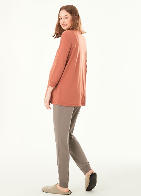 素色撞色孕哺居家服組-褐色4