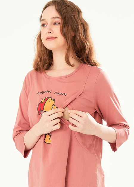 迪士尼小熊維尼孕哺居家服組-深粉2