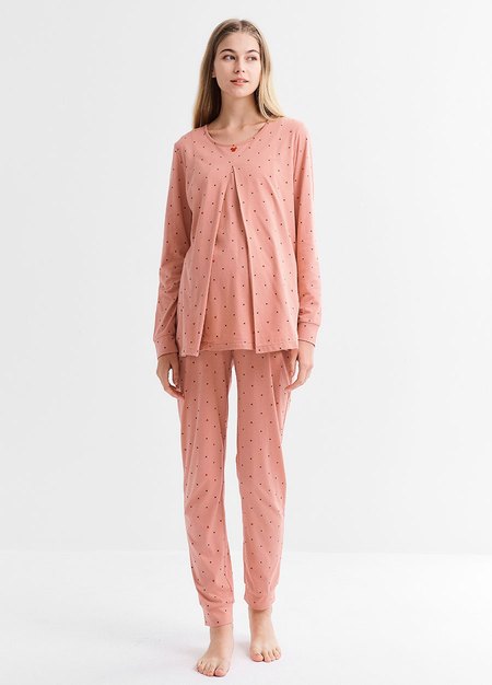 點點米奇莫代爾孕哺居家套裝(長袖+長褲)-粉橘3