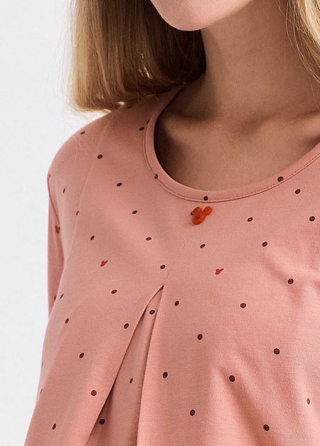 點點米奇莫代爾孕哺居家套裝(長袖+長褲)-粉橘4