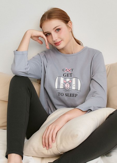 迪士尼維尼小豬孕哺居家服組-藍紫1