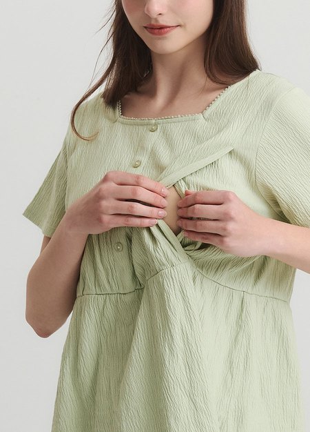 棉質泡泡孕哺居家服組-果綠2