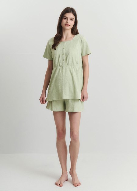 棉質泡泡孕哺居家服組-果綠3