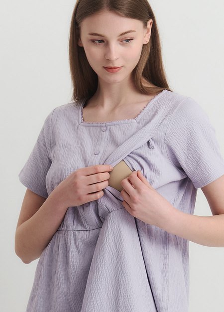 棉質泡泡孕哺居家服組-淺紫2