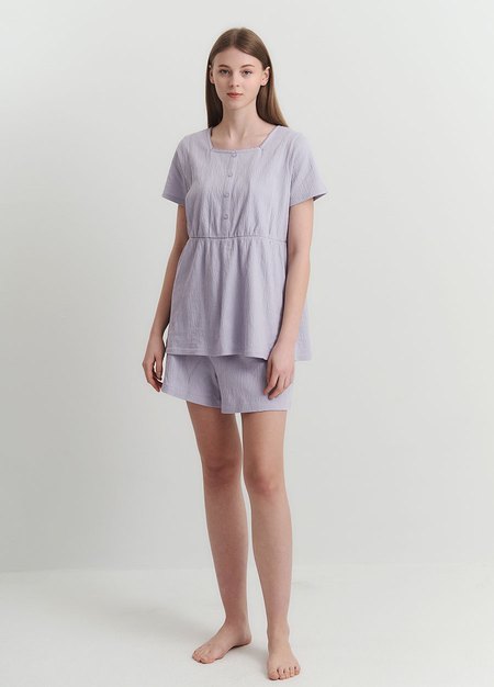 棉質泡泡孕哺居家服組-淺紫3