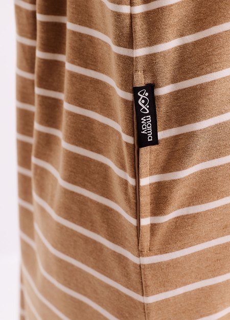 棉質條紋寬鬆孕哺居家洋裝-卡其3