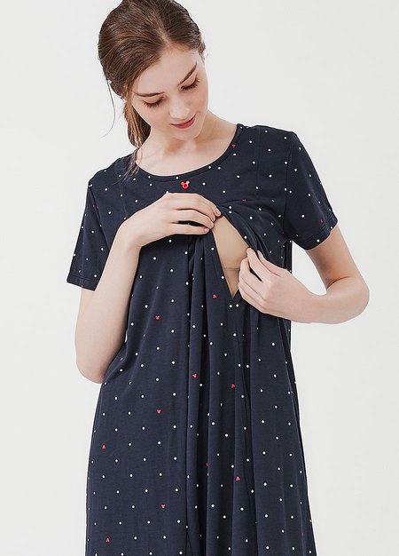 點點米奇莫代爾孕哺居家洋裝-深藍2
