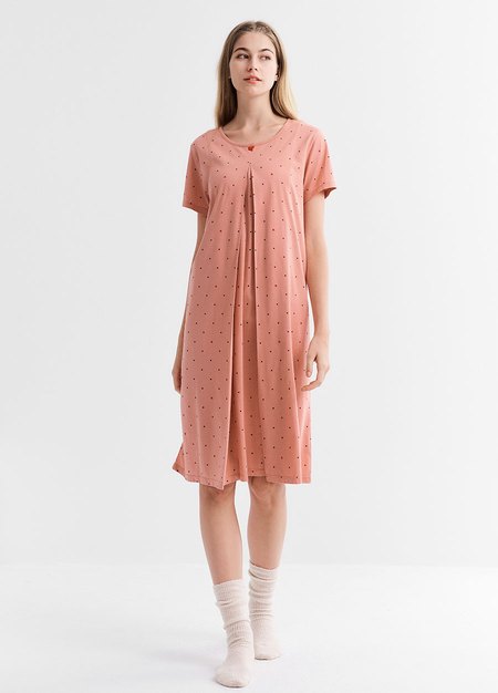 點點米奇莫代爾孕哺居家洋裝-粉橘3