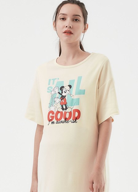 迪士尼早安米奇孕哺居家洋裝-淺黃1