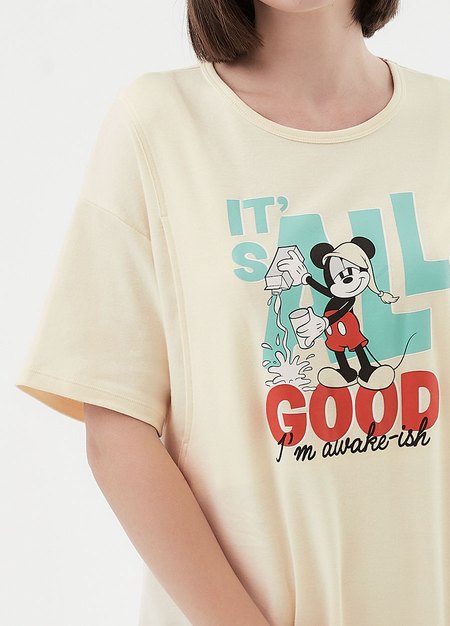 迪士尼早安米奇孕哺居家洋裝-淺黃4