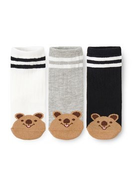 Quokka造型新生兒襪(3入) - 淺灰