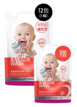 奶瓶蔬果洗潔精(650ml補充包)12包+贈1包 - 