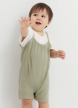 BABY假兩件連身包屁衣 - 淺綠