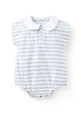 BABY翻領橫紋寬鬆包屁衣 - 淺藍