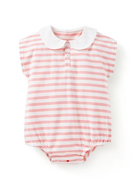 BABY翻領橫紋寬鬆包屁衣 - 粉橘