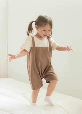 BABY假兩件吊帶連身包屁衣 - 駝色