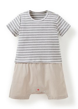 BABY 假兩件剪接連身包屁衣 - 淺灰