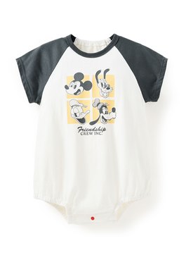 BABY 迪士尼棉質拉克蘭寬鬆包屁衣-米奇與好朋友 - 深綠