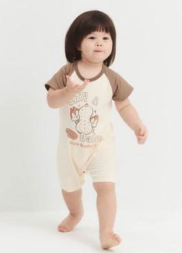 BABY迪士尼棉質拉克蘭連身包屁衣-奇奇蒂蒂 - 駝色