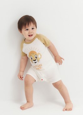 BABY迪士尼棉質拉克蘭連身包屁衣-獅子王 - 淺黃