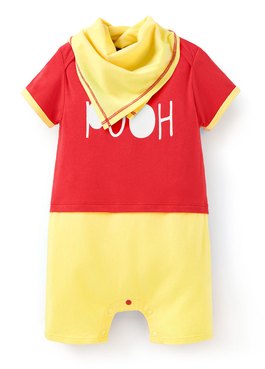 BABY迪士尼維尼造型包屁衣(附領巾) - 紅色