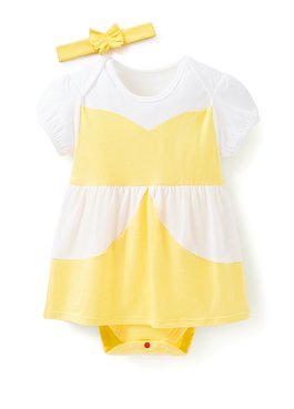 BABY迪士尼公主造型包屁洋裝(附髮帶) - 黃色