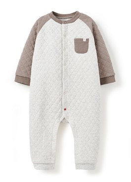 BABY鋪棉長袖連身衣 - 灰褐