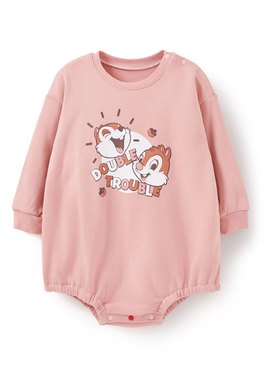 BABY迪士尼毛圈寬鬆包屁衣-奇奇蒂蒂 - 粉橘