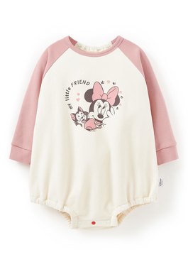 BABY迪士尼毛圈拉克蘭寬鬆包屁衣-米妮與貓 - 粉橘