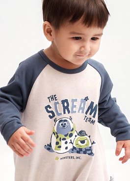 BABY迪士尼毛圈拉克蘭寬鬆包屁衣-怪獸電力公司 - 灰藍