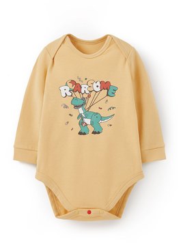 BABY迪士尼蓄熱保溫長袖包屁衣-抱抱龍 - 黃色