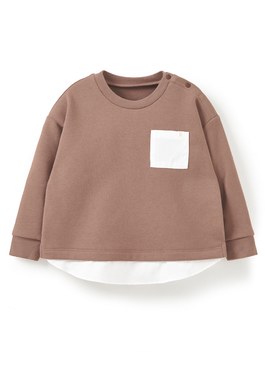 BABY假兩件寬鬆上衣 - 灰褐