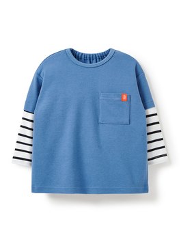 BABY假兩件長袖T恤 - 藍色