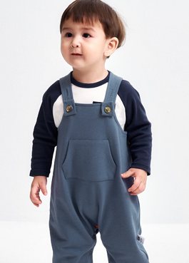 BABY棉質連身吊帶褲 - 灰藍