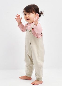 BABY棉質連身吊帶褲 - 米色