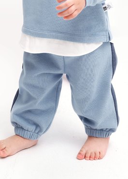 BABY撞色剪接束口褲 - 淺藍