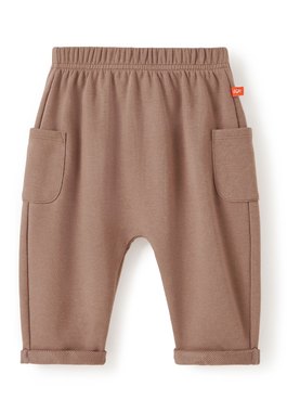 BABY棉質毛圈反摺長褲 - 灰褐