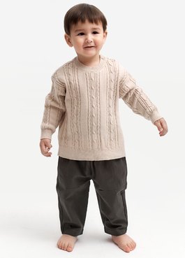 BABY剪接錐形褲 - 深灰