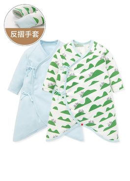 新生兒Q彈棉質蝴蝶衣(2入)-腳踏車 - 淺藍