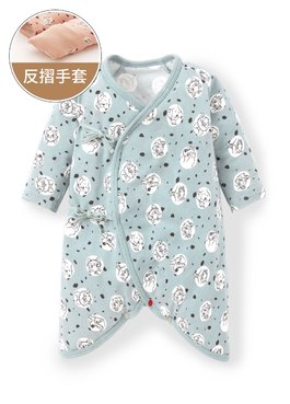 新生兒迪士尼Q彈棉質蝴蝶衣-點點貓狗 - 藍綠